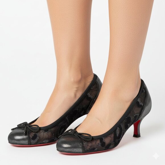 Christian Louboutin Lace Kitten Heel β Black Mesh & Lace β Size 38 - Picture 1 of 10